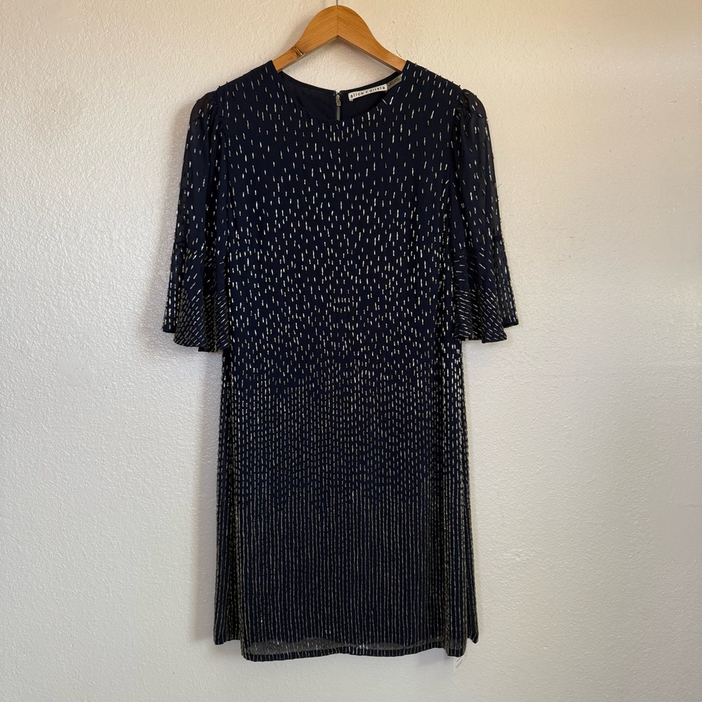 Alice + Olivia Thym Trumpet-Sleeve Shift Beaded Dress Size 8 - Picture 4 of 15